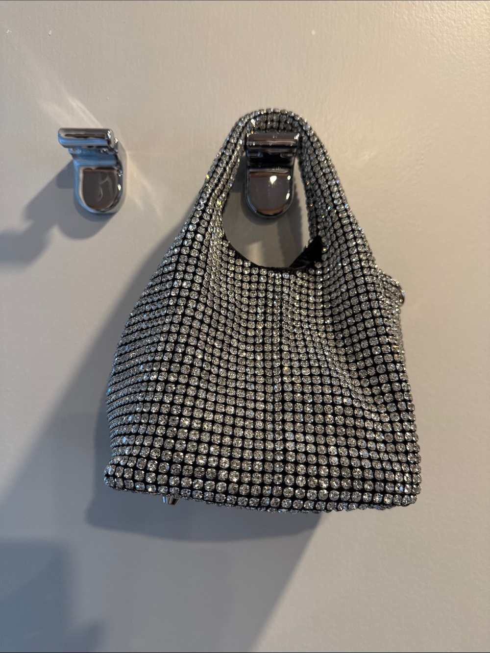 Crystal Mesh Mini Shoulder Bag in Silver